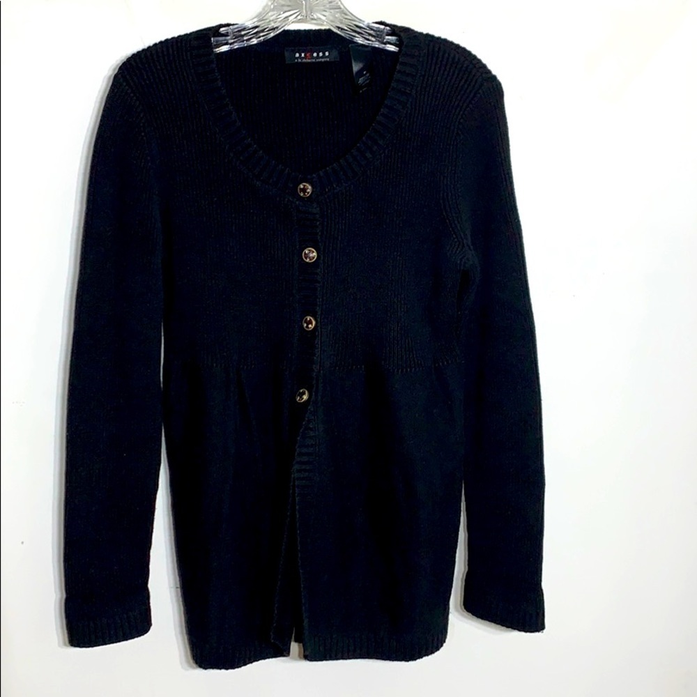 LAxcess Liz Claiborne Black Knit cardigan hand painted flower button down top - Picture 4 of 8